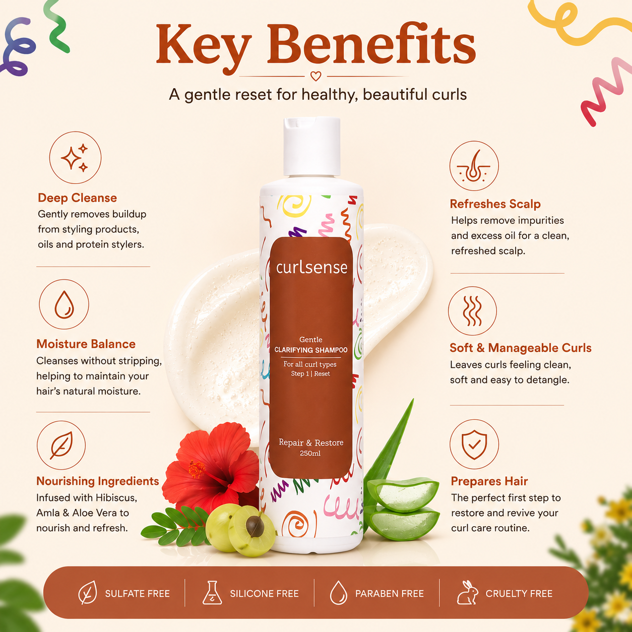 Curlsense Gentle Clarifying Shampoo, For All Curl Types - 250ml